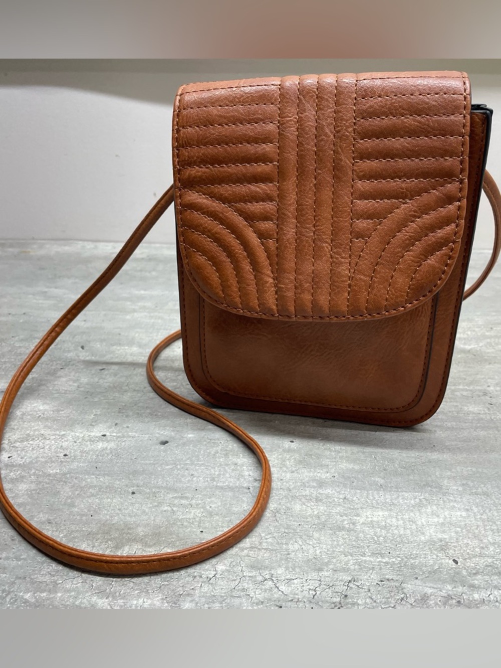 Unbranded Crossbody Bag Womens Small Cognac Brown Quilted Vegan Leather